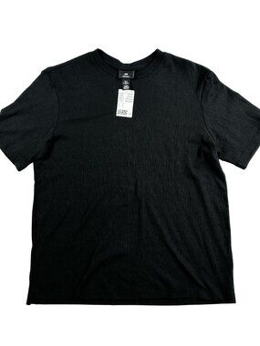 H&M Men's Medium Ribbed Knit Loose Fit Coupe Ample Solid Black T-Shirt NWT